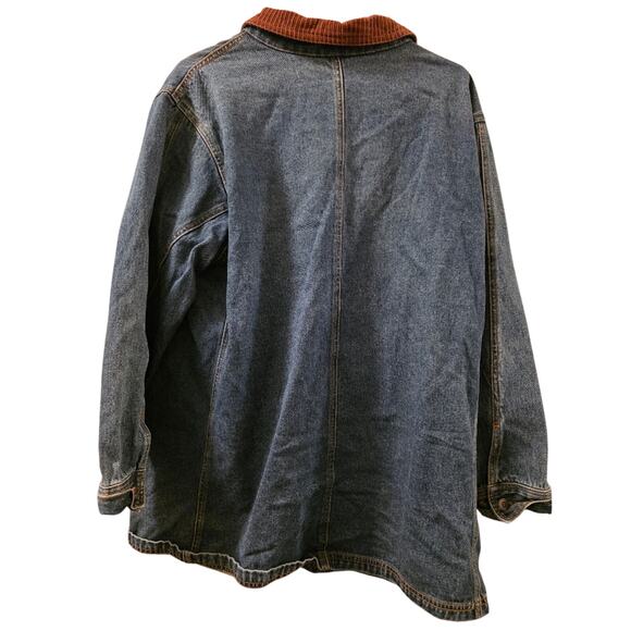 Vtg 90s Corduroy Denim Bird House Heart Embroidered Shacket Chore Coat L - Picture 2 of 9